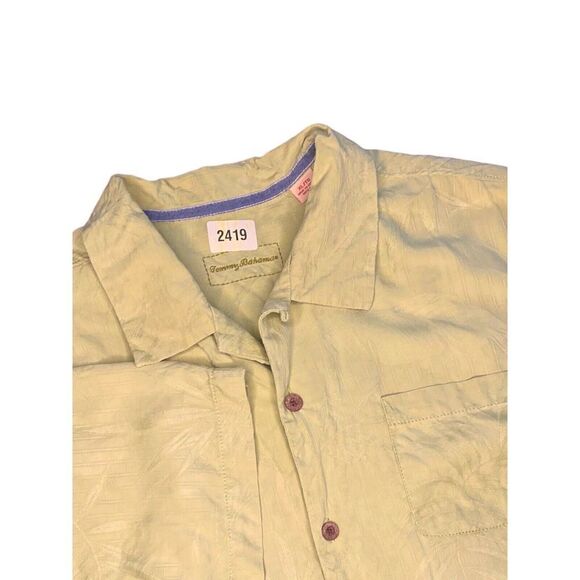 Tommy Bahama XL‎ Silk Green Short Sleeve Hawaiian Shirt Orchid Floral Textured - Picture 10 of 10